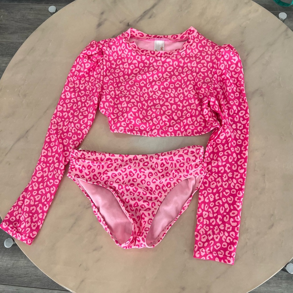 Cat & Jack Girls Leopard Print 2 Piece Swimsuit.